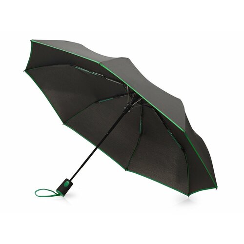 Зонт полуавтомат, 3 сложения, система «антиветер», чехол в комплекте, черный (черный/зеленый)