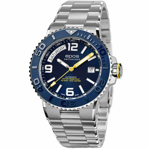 Наручные часы Epos Sportive Швейцарские механические наручные часы Epos 3441.142.96.96.30, серебряный, синий (синий/серебристый)