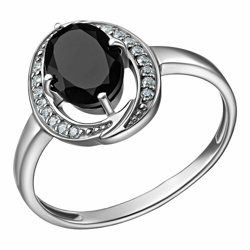 Перстень, серебро, 925 проба, турмалин, фианит, черный, серебряный (черный/серебристый/бесцветный)