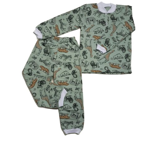 Пижама  для мальчиков, брюки, брюки с манжетами, рукава с манжетами, зеленый - изображение №1