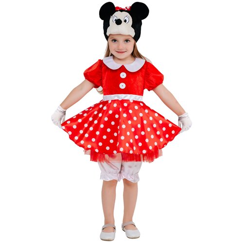 Карнавальный костюм «Минни Маус», платье, шапка, панталоны, р. 26, рост 104 см (красный/белый)