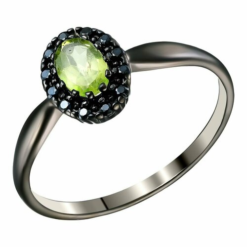 Перстень, серебро, 925 проба, шпинель, хризолит, черный, зеленый (черный/зеленый)
