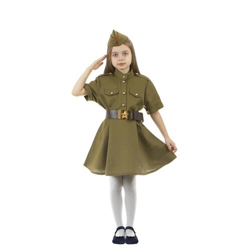 Карнавальный костюм военного: платье, пилотка (коричневый/зеленый/темно-зеленый)