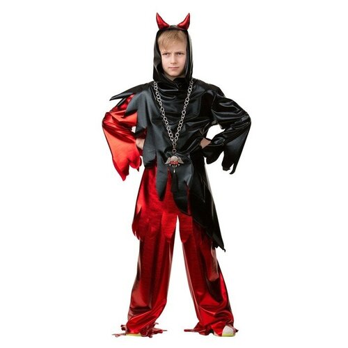 Карнавальный костюм "Демон", куртка, брюки, ободок, р. 34, рост 140 см (черный/красный) - изображение №1