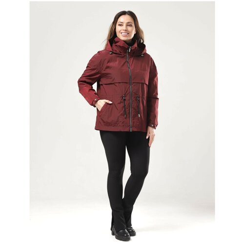 куртка  Maritta демисезонная, средней длины, внутренний карман, несъемный капюшон, манжеты, бордовый - изображение №1