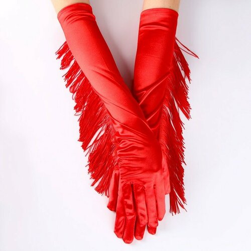 Перчатки карнавальные с бахромой, цвет красный - изображение №1