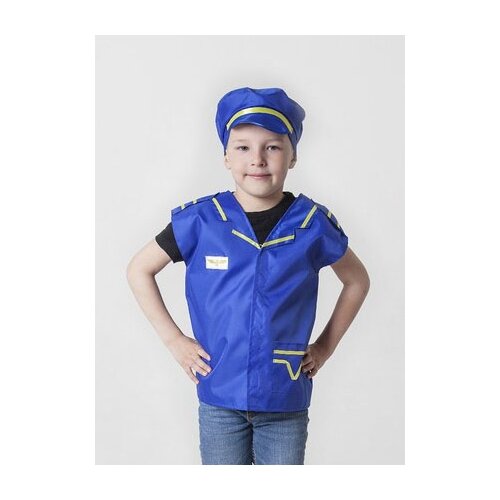 Карнавальный набор "Пилот самолета", фуражка, жилет, 4-6 лет, рост 110-122 см (синий/коричневый)