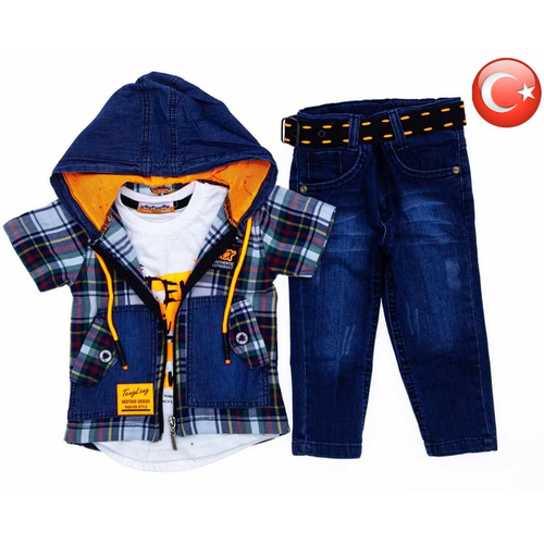 Комплект одежды  Yavrucak для мальчиков, джинсы и майка и кофта, повседневный стиль, карманы, капюшон, мультиколор (синий/желтый/белый)