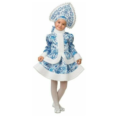 Карнавальный костюм «Снегурочка», бело-голубые узоры, рост 134 см (голубой/белый) - изображение №1