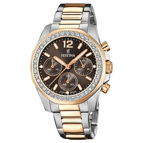 Наручные часы FESTINA Женские наручные часы-хронограф Festina Boyfriend F20608/1 с гарантией, коричневый, серебряный (коричневый/серебристый/золотистый)