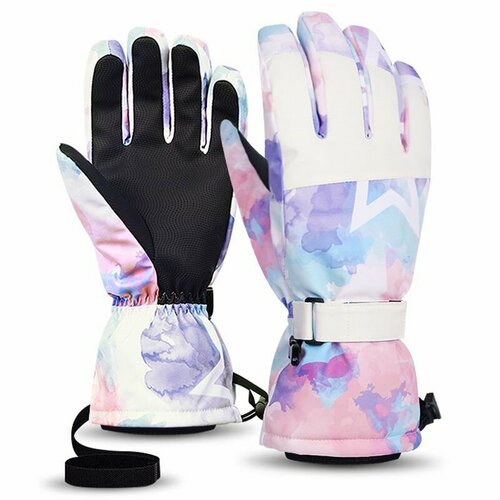 Зимние водоотталкивающие ветрозащитные перчатки для сенсорного экрана - бело-сиреневые - S (фиолетовый/белый) - изображение №1