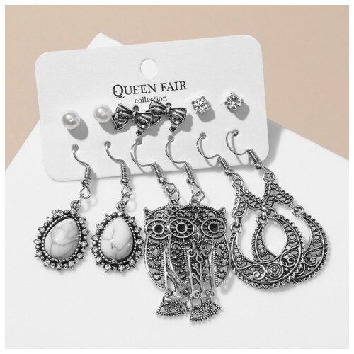 Серьги пусеты Queen Fair, пластик, размер/диаметр 8 мм., серый, серебряный (серый/черный/серебристый)