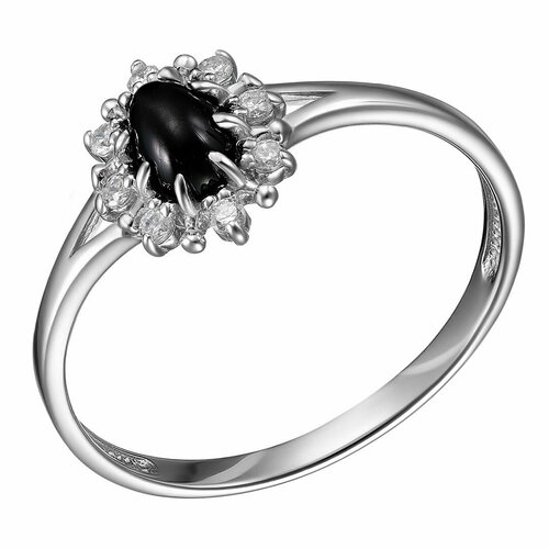 Перстень, серебро, 925 проба, родирование, диопсид, фианит, черный, серебряный (черный/серебристый/бесцветный) - изображение №1