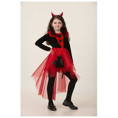 Батик Карнавальный костюм «Дьяволица», платье, маска, р. 36, рост 140 см (черный/красный/мультицвет)