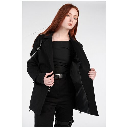 Пиджак SKVO, удлиненный, силуэт свободный, черный
