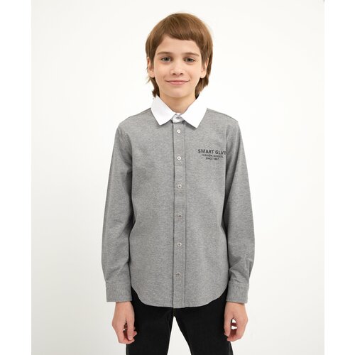 Школьная рубашка Gulliver, прямой силуэт, на кнопках, длинный рукав, серый - изображение №1
