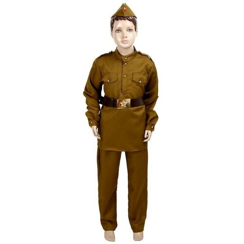 Маскарадный костюм военного для мальчика с пилоткой, ремень, габардин, п/э, р-р36р.134-140 9578986