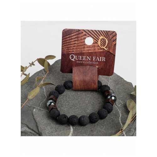 Браслет Queen Fair, дерево, базальт, диаметр 6 см., коричневый, черный (черный/коричневый)