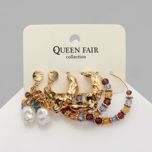 Комплект серег Queen Fair, пластик, стекло, золотой, голубой (голубой/золотистый)
