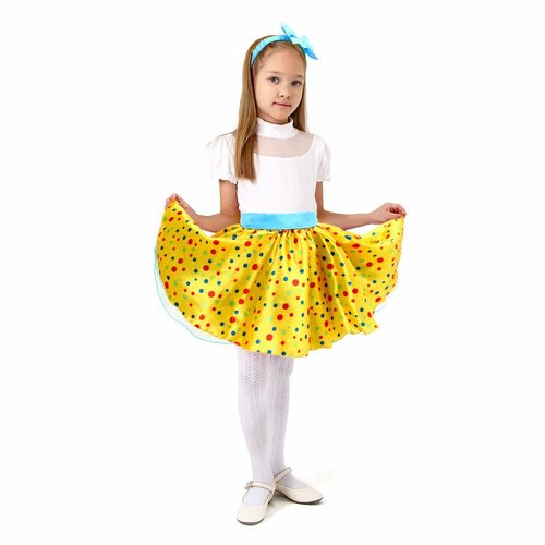 Карнавальный набор «Стиляги 7», юбка жёлтая в мелкий цветной горох, пояс, повязка, рост 122-128 см (желтый) - изображение №1