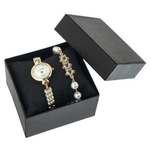 Наручные часы Подарочный набор 2 в 1 "Эйенн": наручные часы d-2.5 см, браслет, золотой (золотистый)