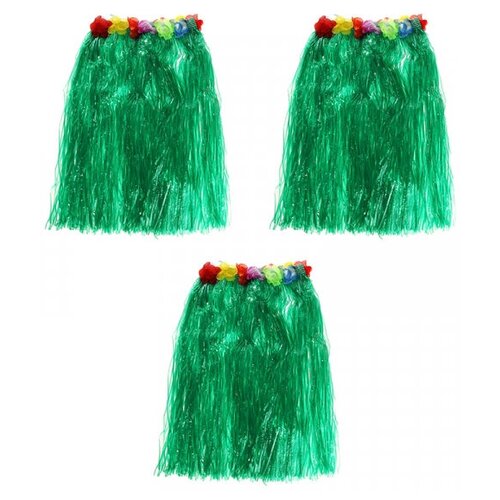 Гавайская юбка 60 см, цвет зеленый (Набор 3 шт.)