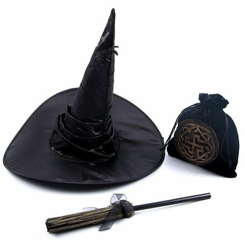 Карнавальный набор "Магия", шляпа чёрная, метла, мешок / 9862984 (черный) - изображение №1