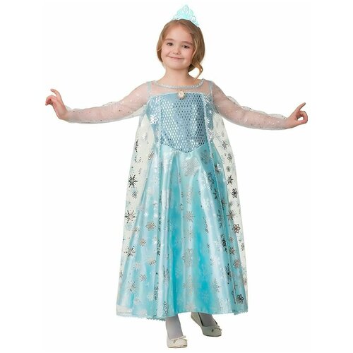 Карнавальный костюм "Эльза" сатин, на девочку ростом 116 см: подойдет для посещения новогодних огоньков, тематических вечеринок или утренников (голубой)