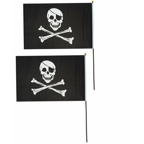 Флаг пиратский черный "Веселый Роджер" пират с повязкой, 14*21 см (Набор 2 шт.)