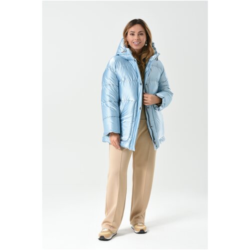 куртка  Maritta зимняя, средней длины, силуэт прямой, ветрозащитная, внутренний карман, манжеты, пояс/ремень, капюшон, голубой