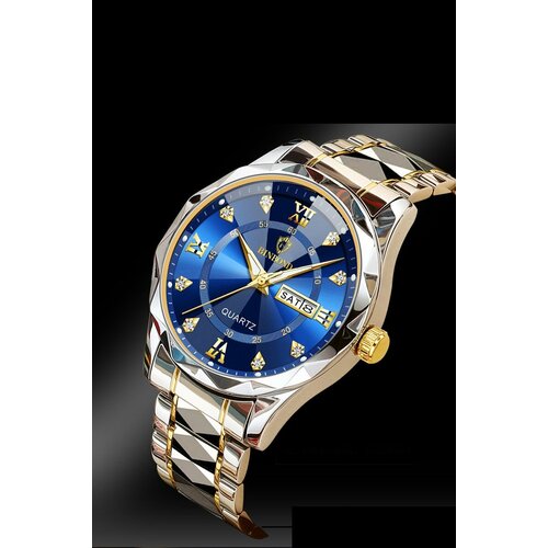 Наручные часы Часы мужские водонепроницаемые / часы наручные с календарем, золотой, серебряный (синий/серебристый/золотистый)