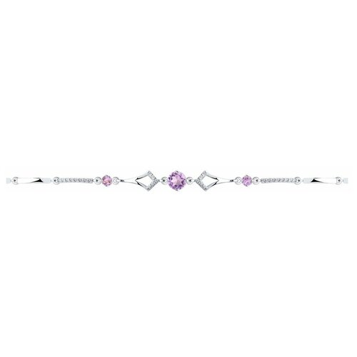 Браслет SOKOLOV, серебро, 925 проба, родирование, фианит, аметист, длина 16 см (фиолетовый/бесцветный) - изображение №1