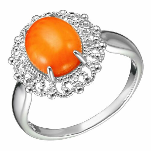 Перстень, серебро, 925 проба, родирование, серебряный, оранжевый (оранжевый/серебристый)