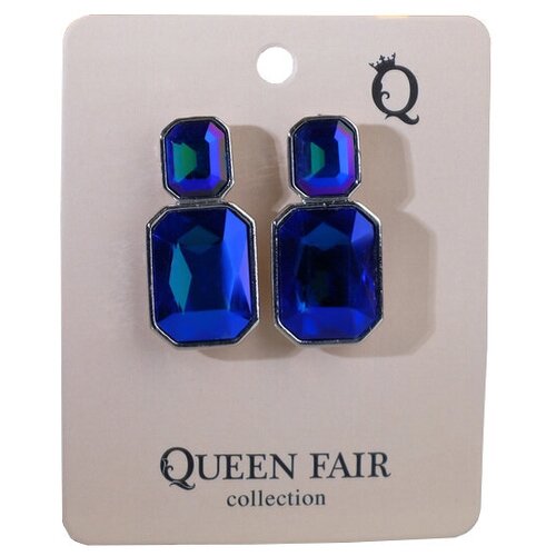 Серьги клипсы Queen Fair, стекло, размер/диаметр 3 мм., синий (синий/синий-серебристый)