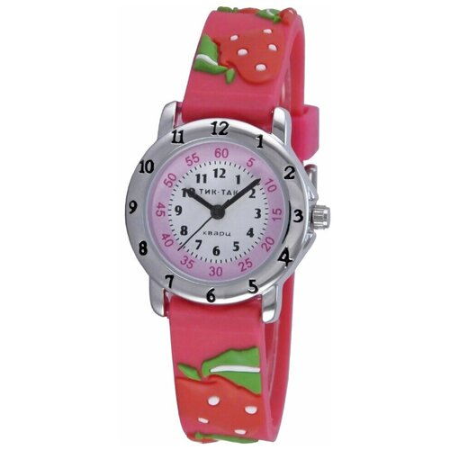 Наручные часы Тик-Так, кварцевые, корпус другой, ремешок пластик, водонепроницаемые, розовый, белый (розовый/белый)