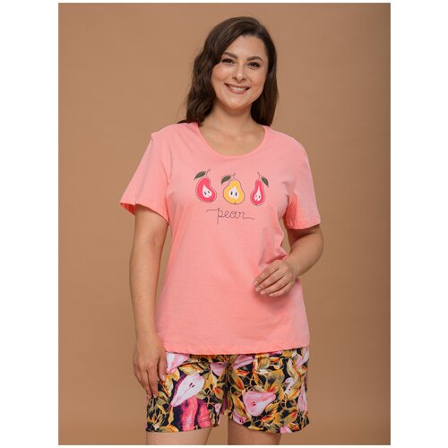 Пижама Алтекс, футболка, шорты, короткий рукав, желтый, розовый (розовый/зеленый/желтый) - изображение №1