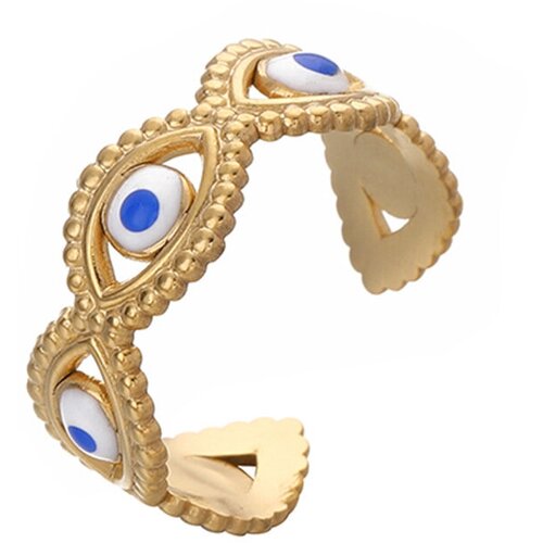 Кольцо WASABI jewell, бижутерный сплав, эмаль, безразмерное, мультиколор (голубой/желтый/белый/золотистый) - изображение №1