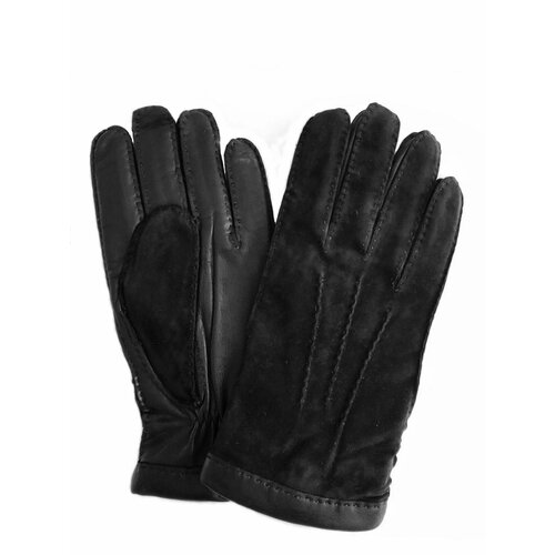 Демисезонные мужские/для подростков кожаные-замшевые перчатки на шерстяной трикотажной подкладке Nice Ton, Цвет черный,5 - изображение №1