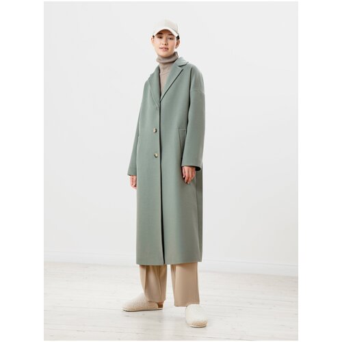 Пальто-халат  Pompa демисезонное, шерсть, силуэт прямой, удлиненное, зеленый