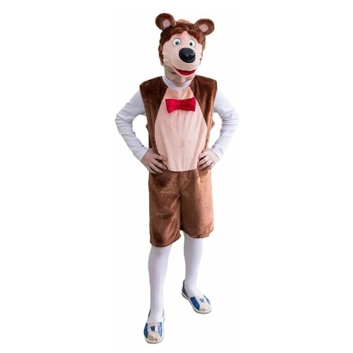 Карнавальный костюм «Медведь Потап», плюш, комбинезон, шапка-маска, рост 122-128 см (коричневый/мультицвет/мультиколор)