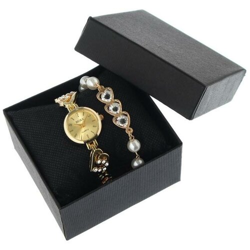 Наручные часы Подарочный набор 2 в 1 "Майоми": наручные часы d-2.5 см, браслет, золотой (золотистый)
