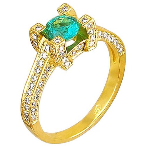 Кольцо Эстет, желтое золото, 750 проба, изумруд, бриллиант, зеленый