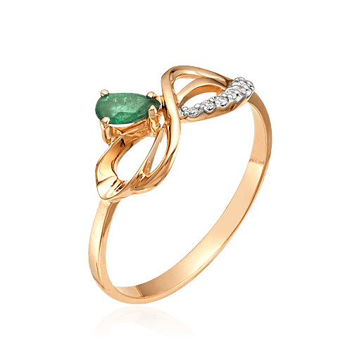 Кольцо АЛЬКОР кольцо из золота 11267-101, красное золото, 585 проба, бриллиант, зеленый