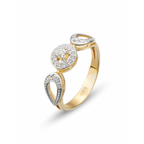 Кольцо помолвочное Гатамов, белое, комбинированное, желтое золото, 585 проба, родирование, бриллиант, желтый