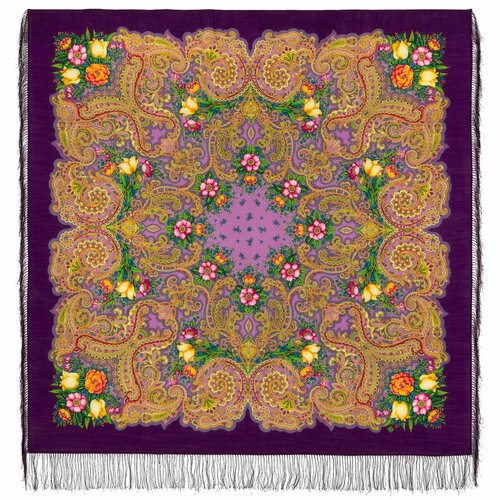 Платок Павловопосадская платочная мануфактура, 146х146 см, фиолетовый