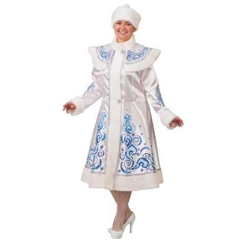 Батик Карнавальный костюм для взрослых Снегурочка, сатиновый с аппликациями, белый, 48-50