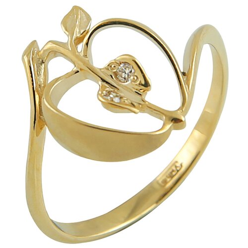 Перстень Альдзена Райские яблочки, желтое золото, 585 проба, родирование, бриллиант, желтый