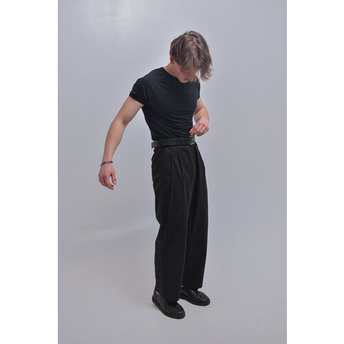 Шаровары  Широкие брюки с защипами, черный (черный/бежевый/хаки)