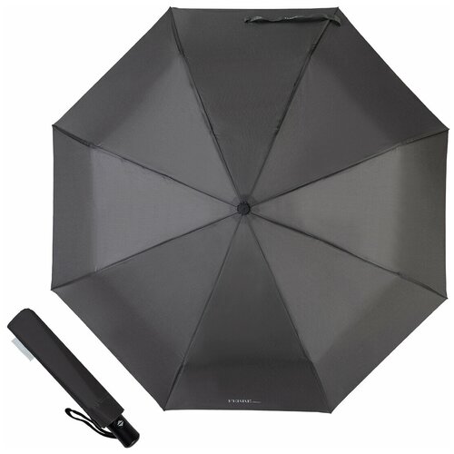 Мини-зонт FERRE Milano, полуавтомат, купол 98 см., система «антиветер», чехол в комплекте, черный, серый (серый/черный)