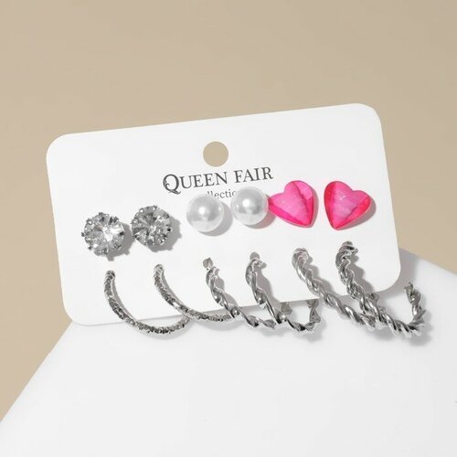 Серьги пусеты Queen Fair, стекло, пластик, эмаль, розовый - изображение №1